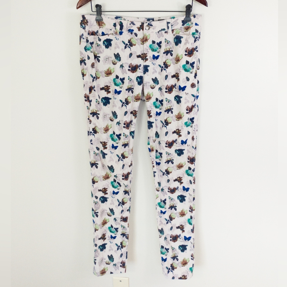 Club Monaco Alessia Floral Butterfly Corduroy Skinny Pants Size 8